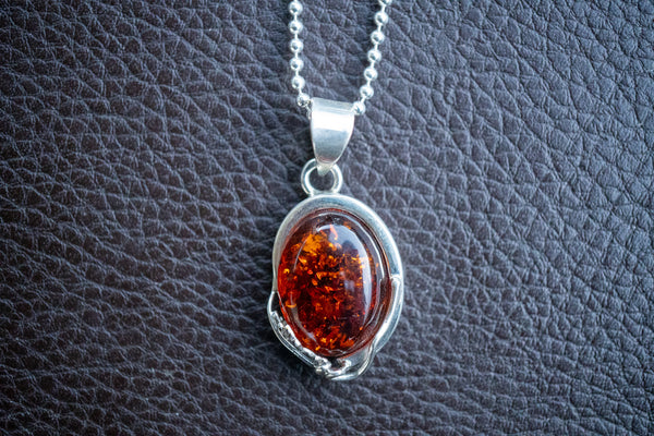 Pendentif en Argent 925 avec Ambre Cognac de la Mer Baltique