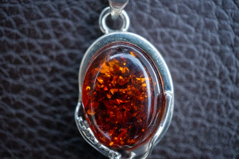 Pendentif en Argent 925 avec Ambre Cognac de la Mer Baltique