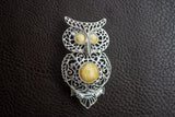 Owl Shaped Baltic Amber Brooch