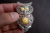 Owl Shaped Baltic Amber Brooch