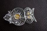 Owl Shaped Baltic Amber Brooch