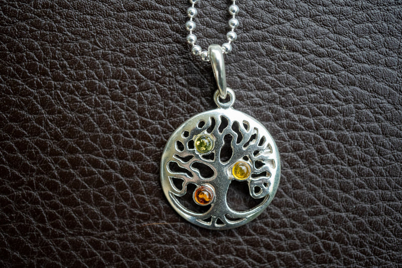 Multicolored Amber Tree of Life Pendant (Small)