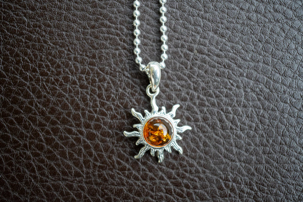 Baltic Sea Cognac Amber Sun Pendant (Medium)