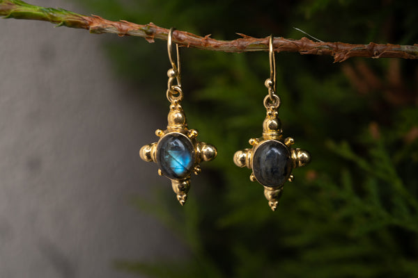 Boucles d'oreilles style indien labradorite or vermeil