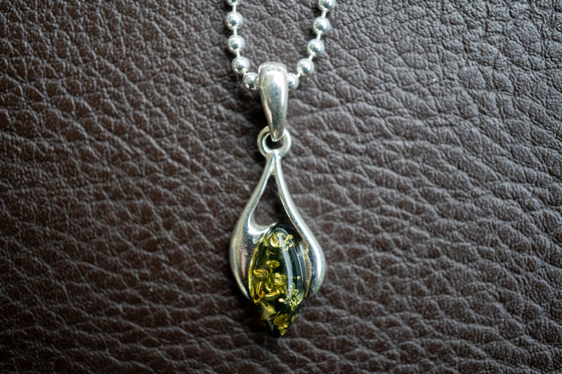 925 Silver Pendant with Green Baltic Amber