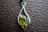 925 Silver Pendant with Green Baltic Amber