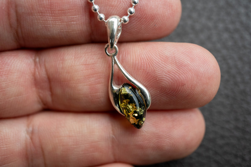 925 Silver Pendant with Green Baltic Amber