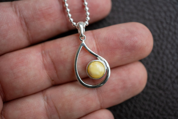 Pendentif en Argent 925 avec Ambre Jaune de la Mer Baltique