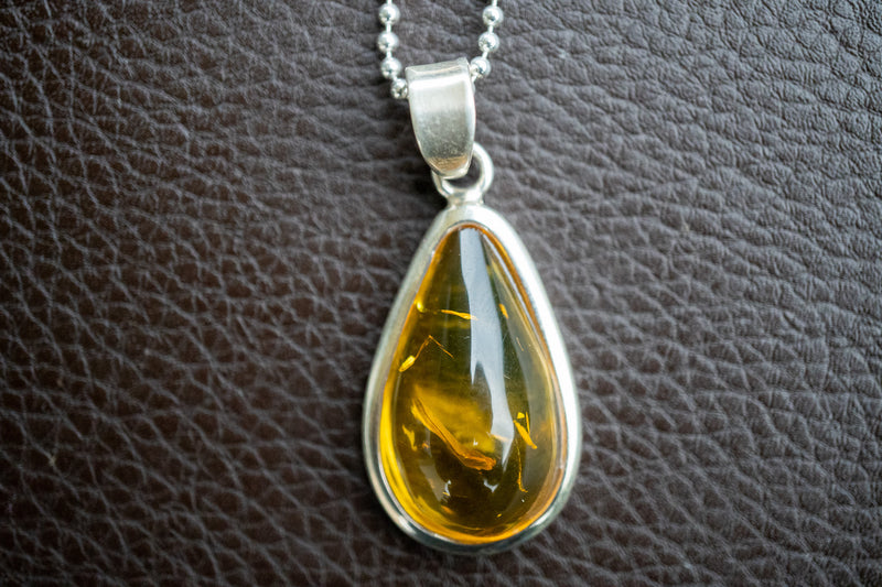 Pendentif en Argent 925 avec Ambre Jaune de la Mer Baltique