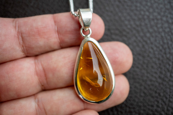 Pendentif en Argent 925 avec Ambre Jaune de la Mer Baltique