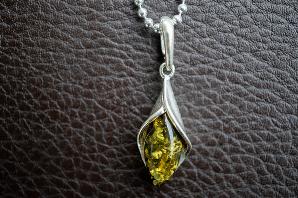 925 Silver Pendant with Green Baltic Amber