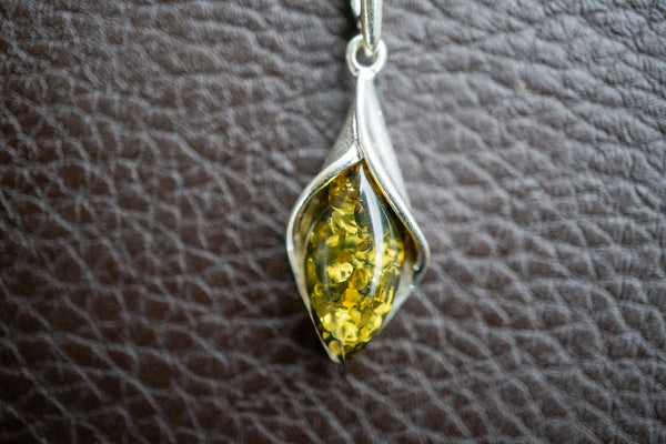 925 Silver Pendant with Green Baltic Amber