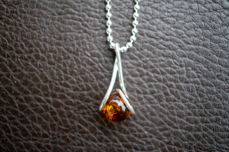 Pendentif en Argent 925 avec Ambre Cognac de la Mer Baltique