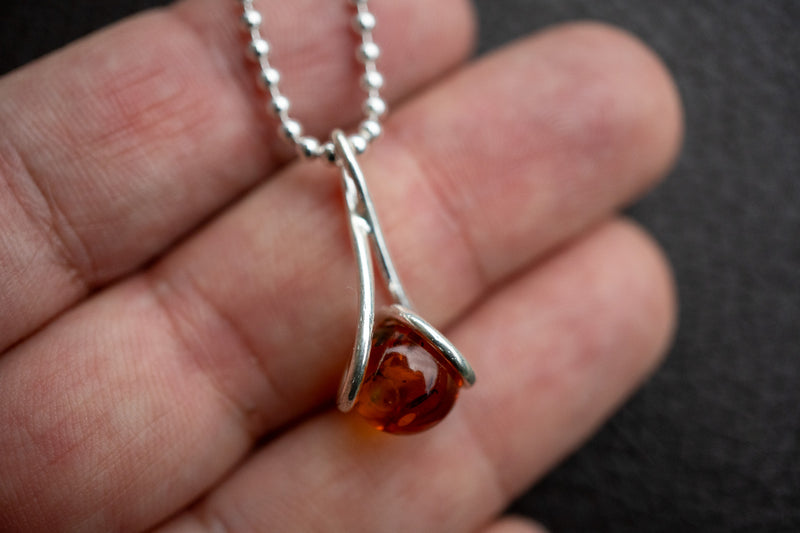 Pendentif en Argent 925 avec Ambre Cognac de la Mer Baltique