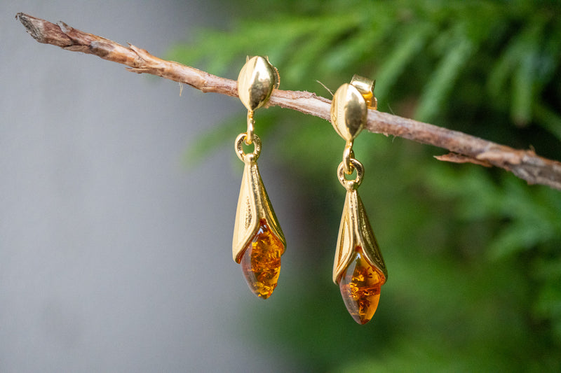 Earrings with white amber (Vermeil)