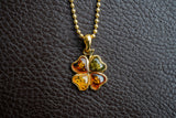 925 Silver Clover Pendant with Multi-Colored Baltic Sea Amber – Large Model