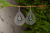 Labradorite and Filigree Earrings in 925 Silver