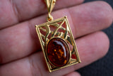 925 silver vermeil pendant with cognac amber – Natural elegance