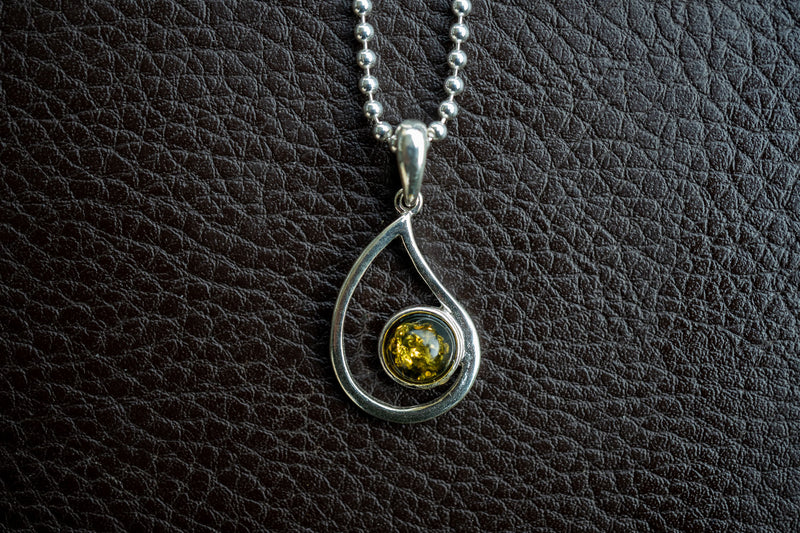 925 Silver Pendant with Green Baltic Amber