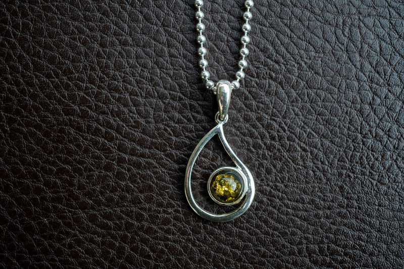 925 Silver Pendant with Green Baltic Amber