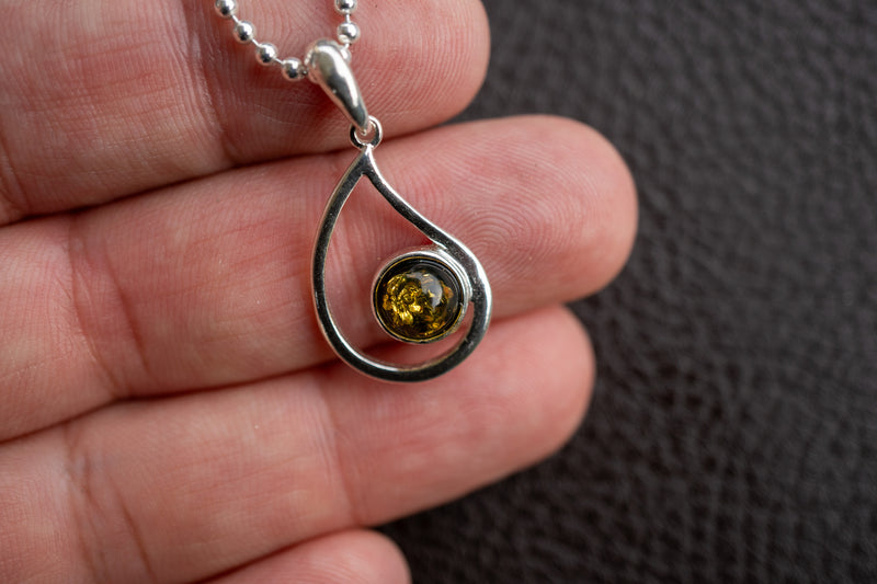 925 Silver Pendant with Green Baltic Amber