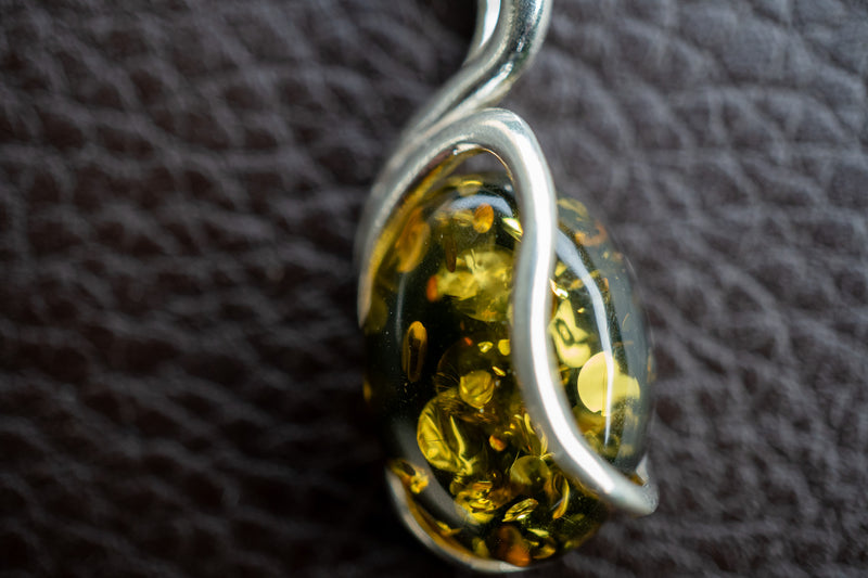 925 Silver Pendant with Green Baltic Amber