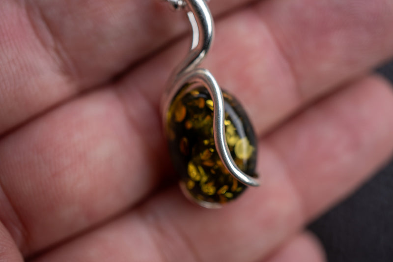 925 Silver Pendant with Green Baltic Amber