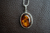 925 Silver Pendant with Cognac Amber