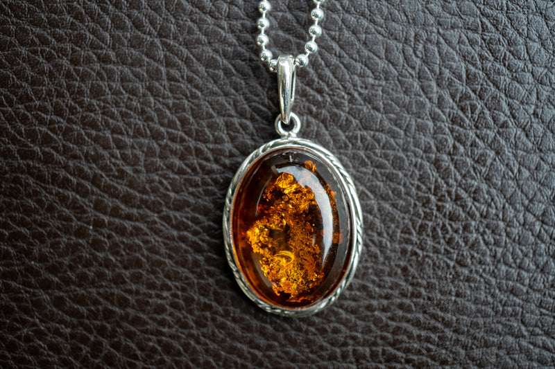 925 Silver Pendant with Cognac Amber