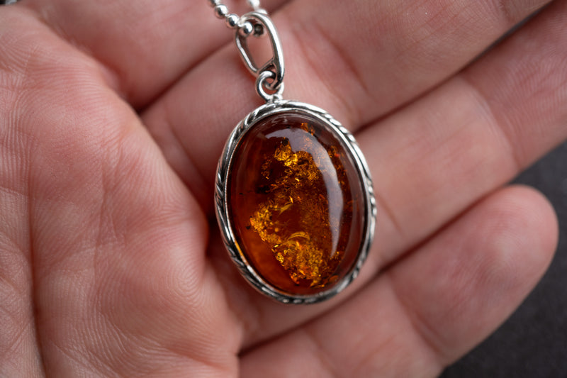 925 Silver Pendant with Cognac Amber