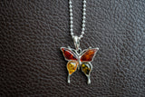 Multicolor Amber Butterfly Pendant in 925 Silver (Large)