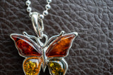 Multicolor Amber Butterfly Pendant in 925 Silver (Large)