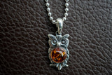 925 Silver Owl Pendant with Cognac Amber