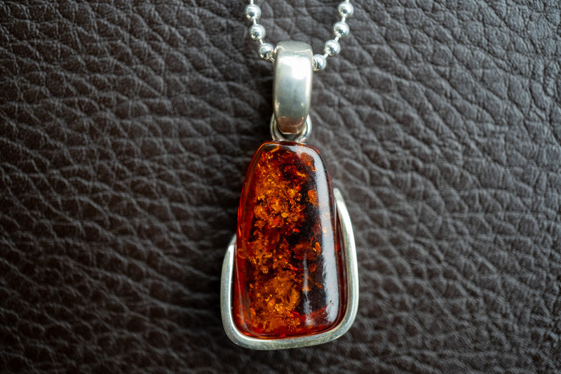 925 Silver Pendant with Baltic Sea Cognac Amber