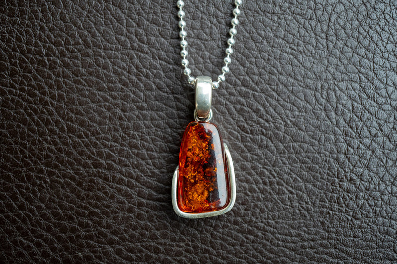 925 Silver Pendant with Baltic Sea Cognac Amber