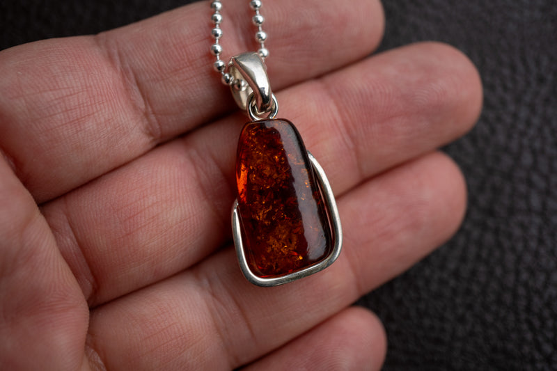 925 Silver Pendant with Baltic Sea Cognac Amber