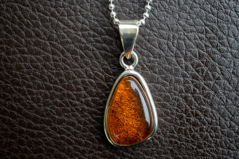 925 Silver Pendant with Baltic Sea Cognac Amber