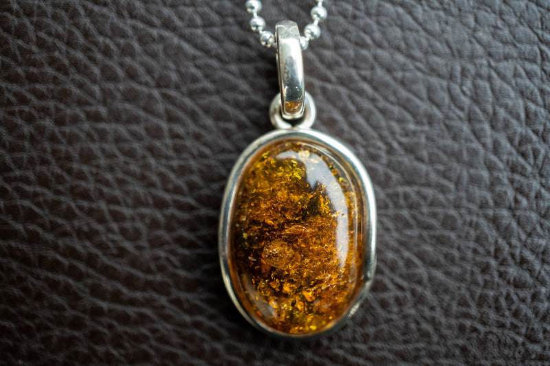 925 Silver Pendant with Baltic Sea Cognac Amber