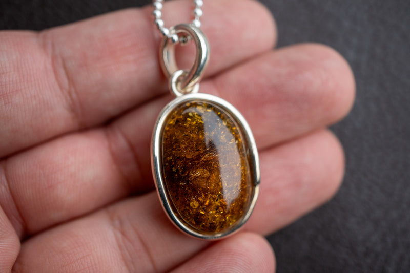 925 Silver Pendant with Baltic Sea Cognac Amber