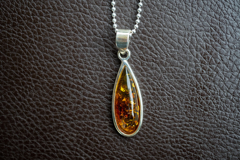 925 Silver Pendant with Baltic Sea Cognac Amber