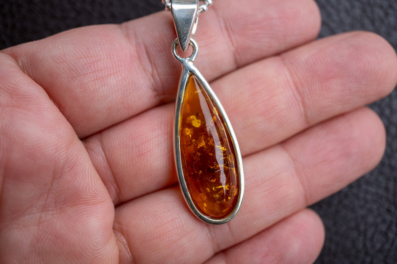 925 Silver Pendant with Baltic Sea Cognac Amber