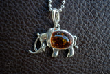 Elegant 925 Silver Elephant Pendant with Cognac Amber (Large)