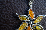 925 silver leaf pendant with natural multi-colored ambers