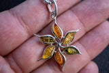 925 silver leaf pendant with natural multi-colored ambers