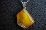 Oval Pendant in 925 Silver with Yellow Baltic Sea Amber