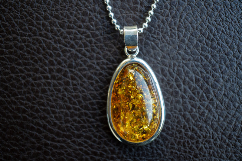 925 Silver Pendant with Baltic Sea Cognac Amber