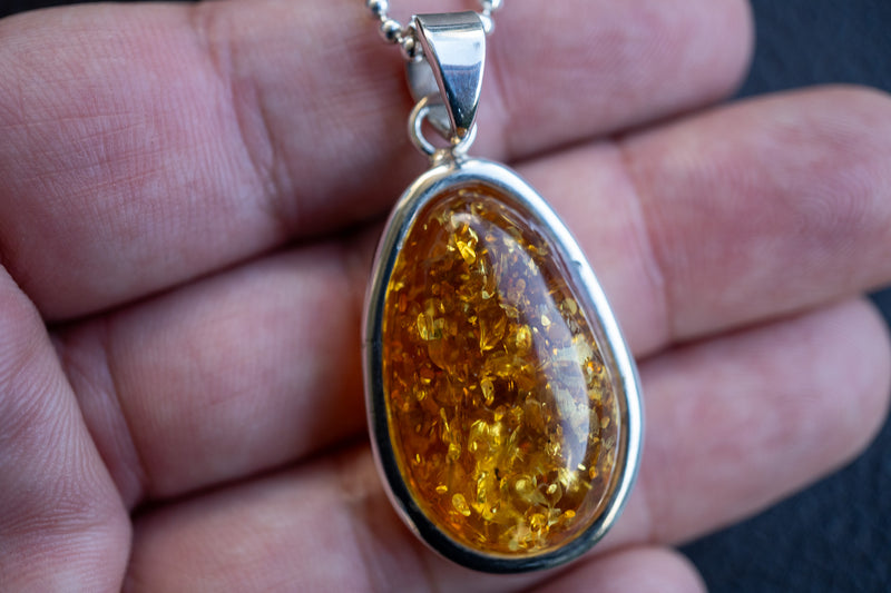 925 Silver Pendant with Baltic Sea Cognac Amber