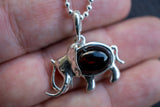 Elegant 925 Silver Elephant Pendant with Cherry Amber (Large)