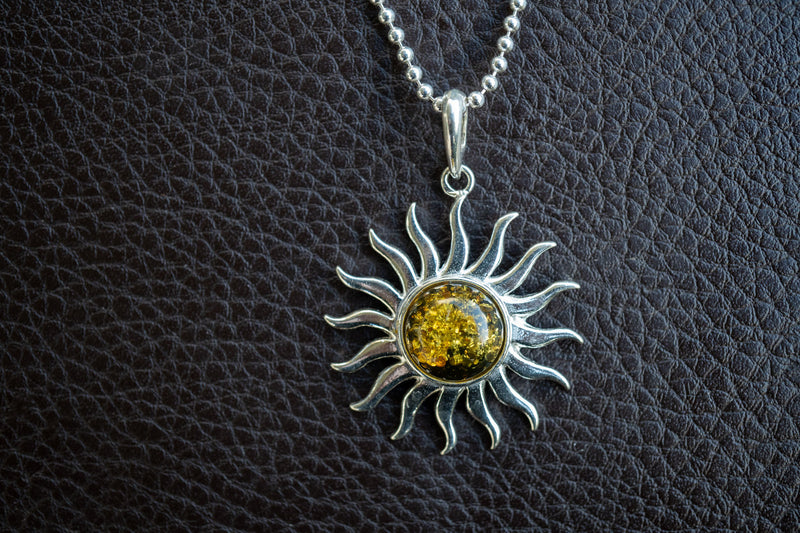 Baltic Sea Green Amber Sun Pendant (Large)