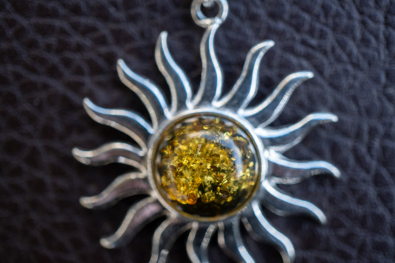 Baltic Sea Green Amber Sun Pendant (Large)